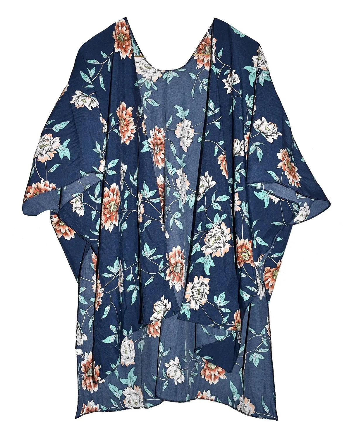 Navy Flower Kimono Shawl - Chic Meadow Boutique 