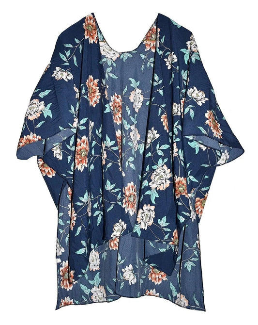 Navy Flower Kimono Shawl