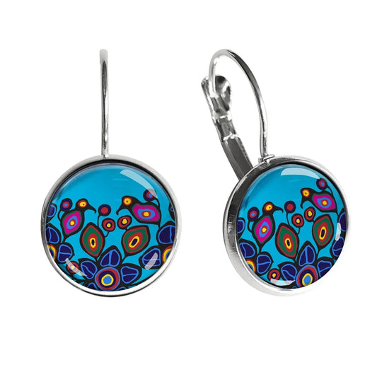 Norval Morrisseau Flowers and Birds Dome Glass Earrings - Chic Meadow Boutique 