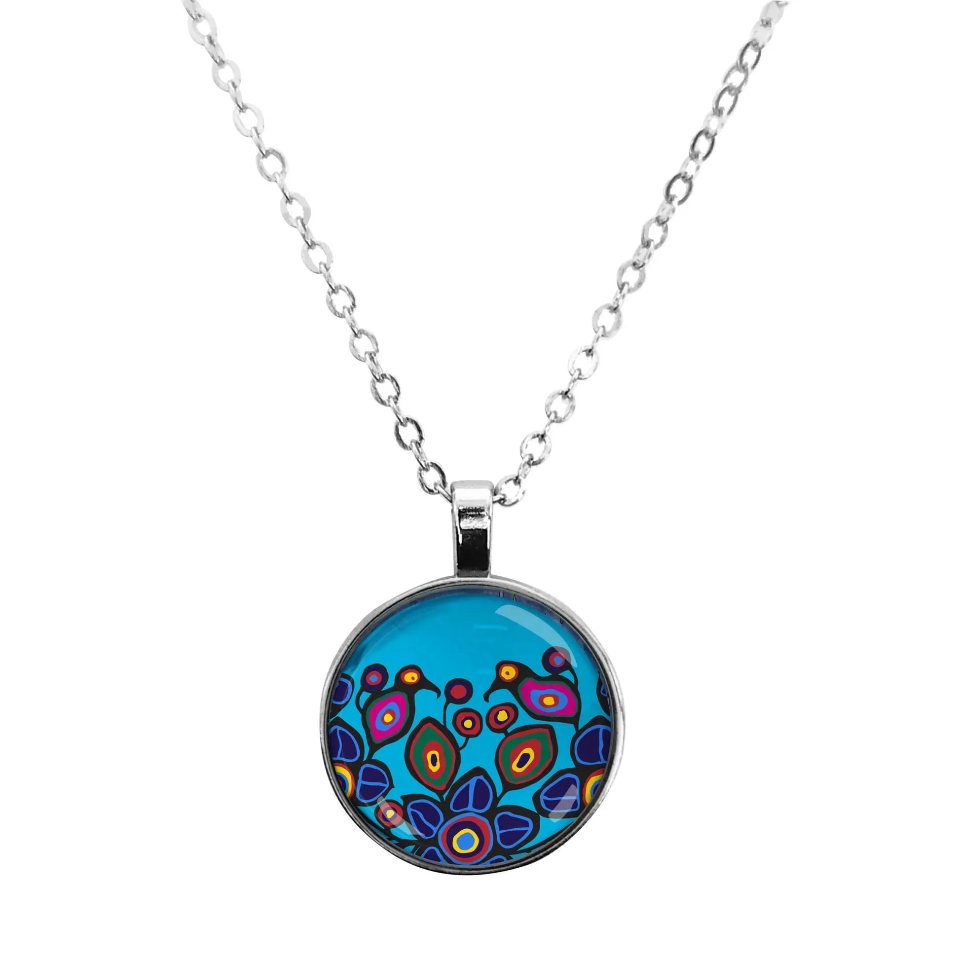 Norval Morrisseau Flowers and Birds Dome Glass Necklace - Chic Meadow Boutique 