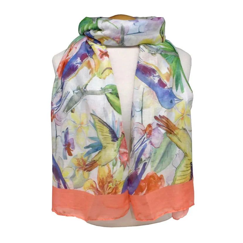 Orange Tropical Birds & Plants Scarf - Chic Meadow Boutique 