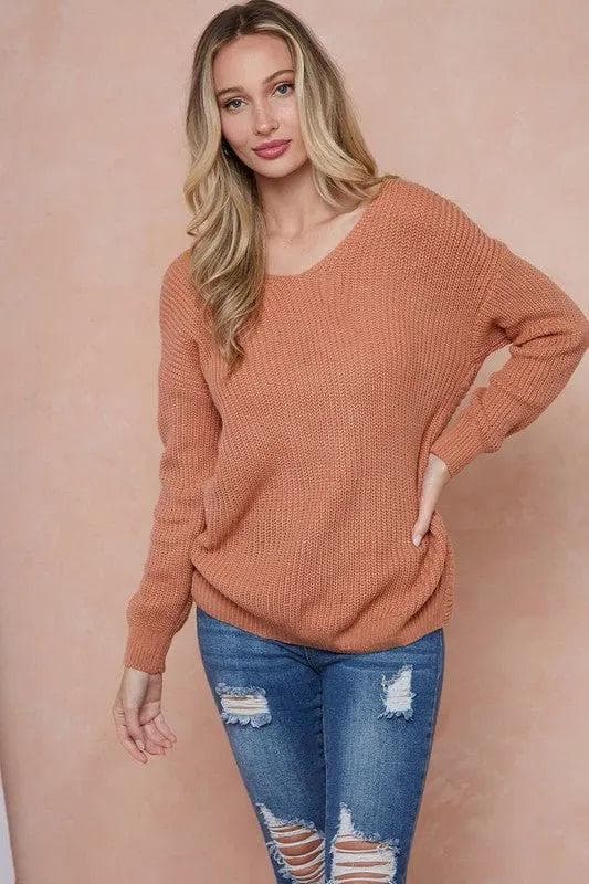 Oversize Top twist on a comfy knit Sweater - Delicate Rouge