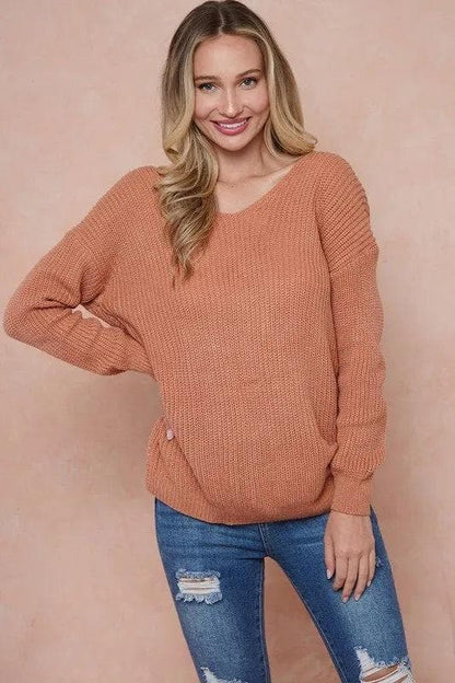 Oversize Top twist on a comfy knit Sweater - Delicate Rouge