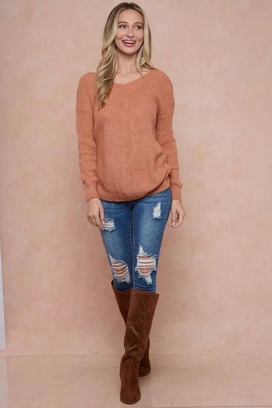 Oversize Top twist on a comfy knit Sweater - Delicate Rouge