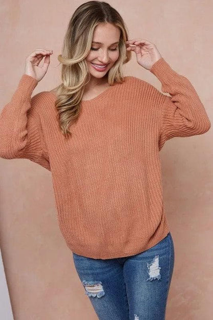 Oversize Top twist on a comfy knit Sweater - Delicate Rouge