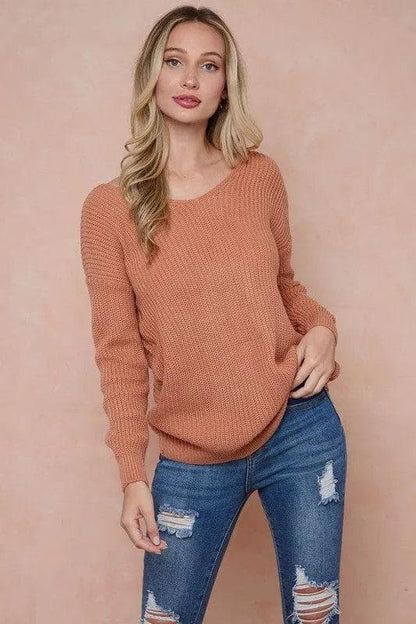 Oversize Top twist on a comfy knit Sweater - Delicate Rouge