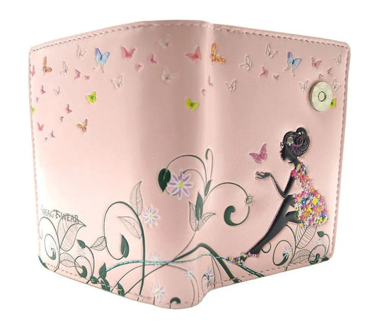 Petite 'Butterfly Oasis' Wallet in Pink with Zipper Detail