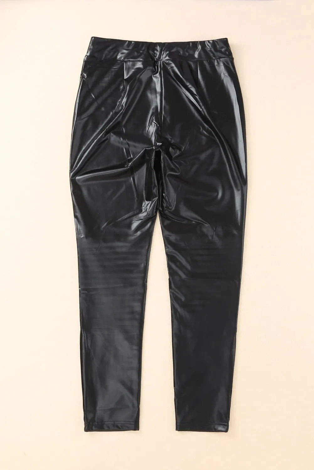 PU Leather Zipper Ripped Ruched High Waist Leggings - Chic Meadow Boutique 