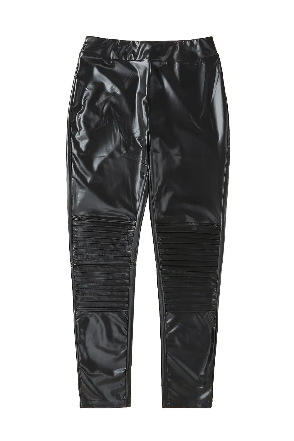 PU Leather Zipper Ripped Ruched High Waist Leggings - Chic Meadow Boutique 