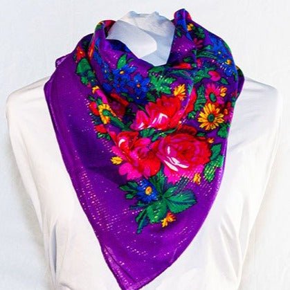 Elegant purple floral scarf with  flower pattern