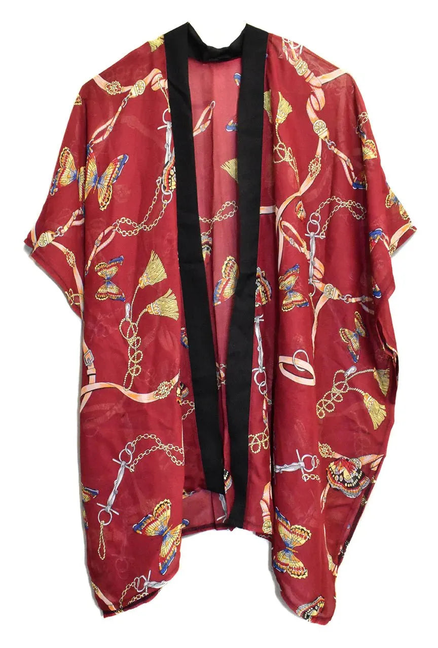 Red Butterflies Short Kimono - Chic Meadow Boutique 