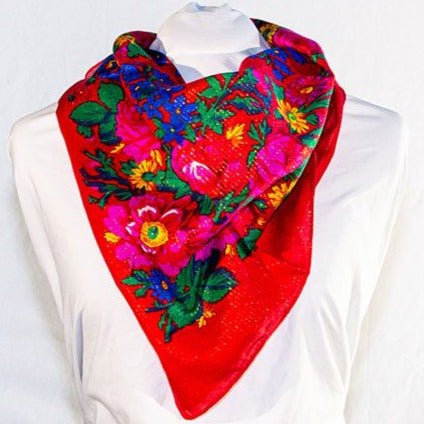 Elegant red floral scarf with  flower pattern