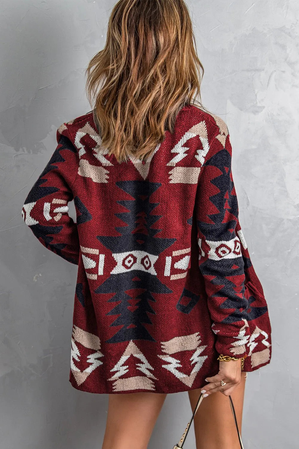 Red Moraga Pocketed Aztec Cardigan - Chic Meadow Boutique 