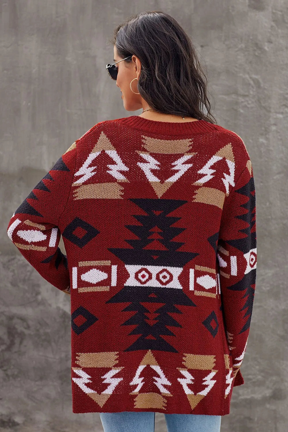 Red Moraga Pocketed Aztec Cardigan - Chic Meadow Boutique 