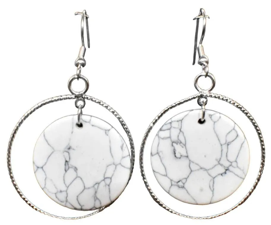 Semi-Precious Stone Hoop Earrings - Howlite - Chic Meadow Boutique 