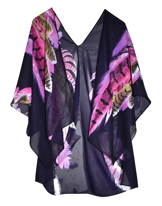 Dark Purple Feather Kimono Shawl