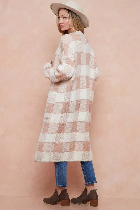 Sweater Duster Cardigan with Two Front Pocket - Blush Pink - Chic Meadow Boutique 