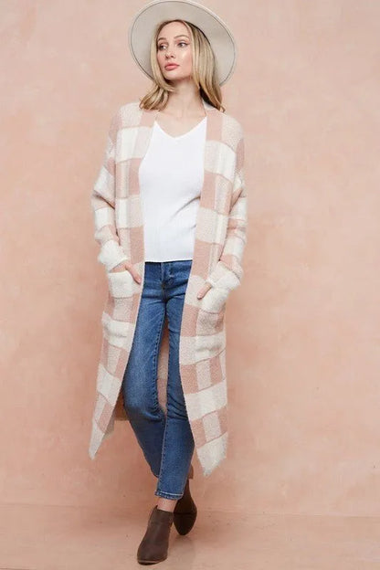 Cardigan Sweater Duster Cardigan with Two Front Pocket - Blush Pink