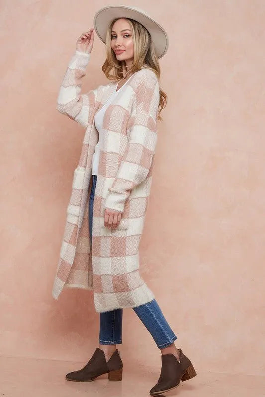 Sweater Duster Cardigan with Two Front Pocket - Blush Pink - Chic Meadow Boutique 