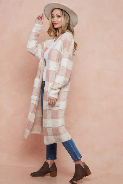 Cardigan Sweater Duster Cardigan with Two Front Pocket - Blush Pink