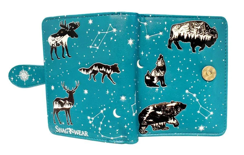 Teal 'Animal Constellations' Petite Wallet with Zipper Detail