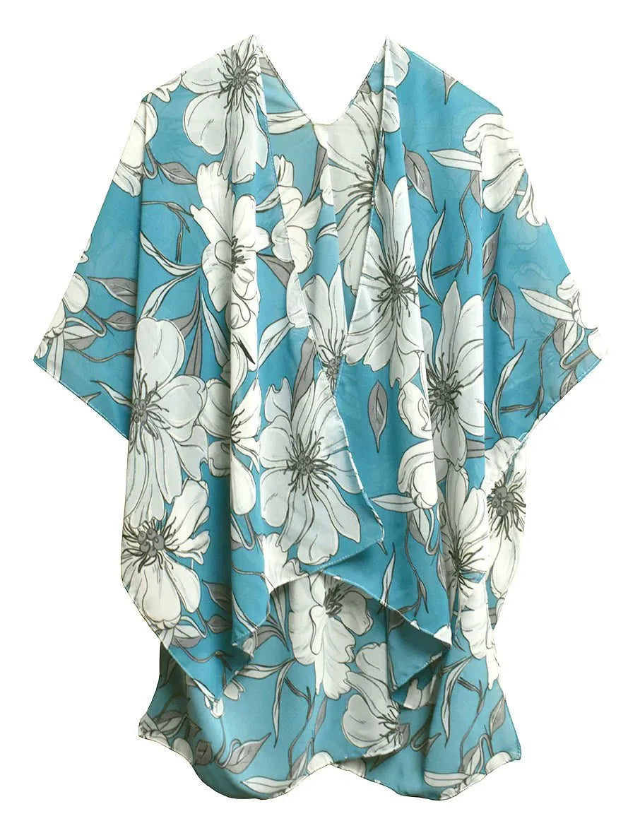 Teal Floral 28" Kimono Shawl - Chic Meadow Boutique