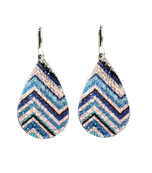 Tear Drop Textured Dangle Earrings - Blue - Chic Meadow Boutique 