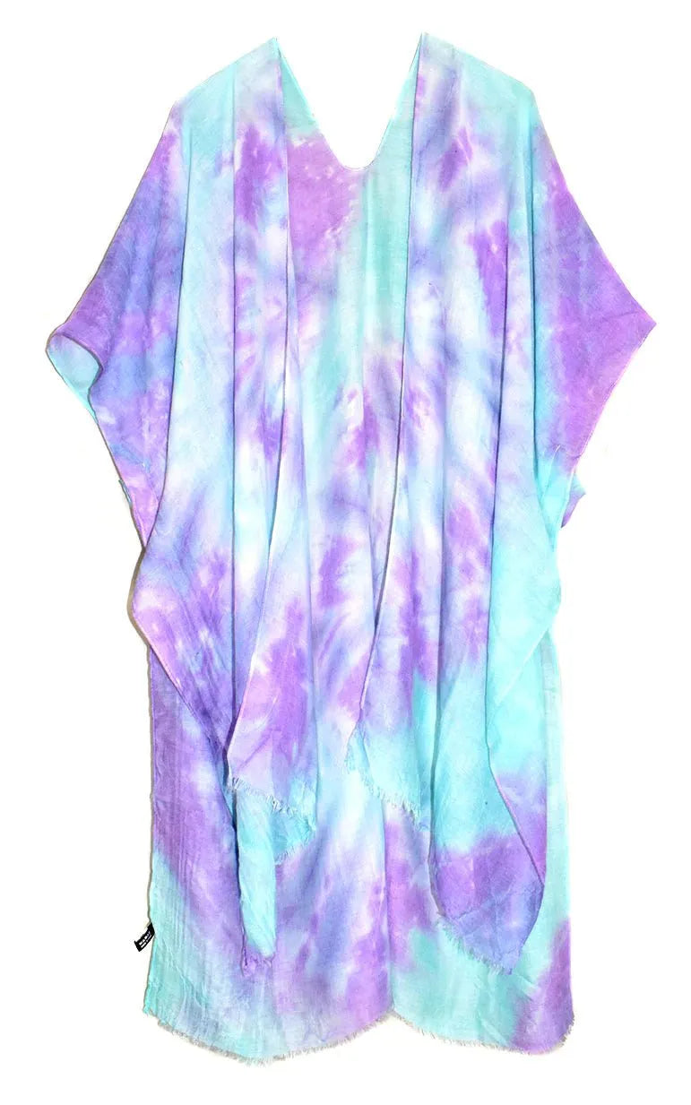 Tie Dye Blue 37" Long Kimono Shawl - Chic Meadow Boutique