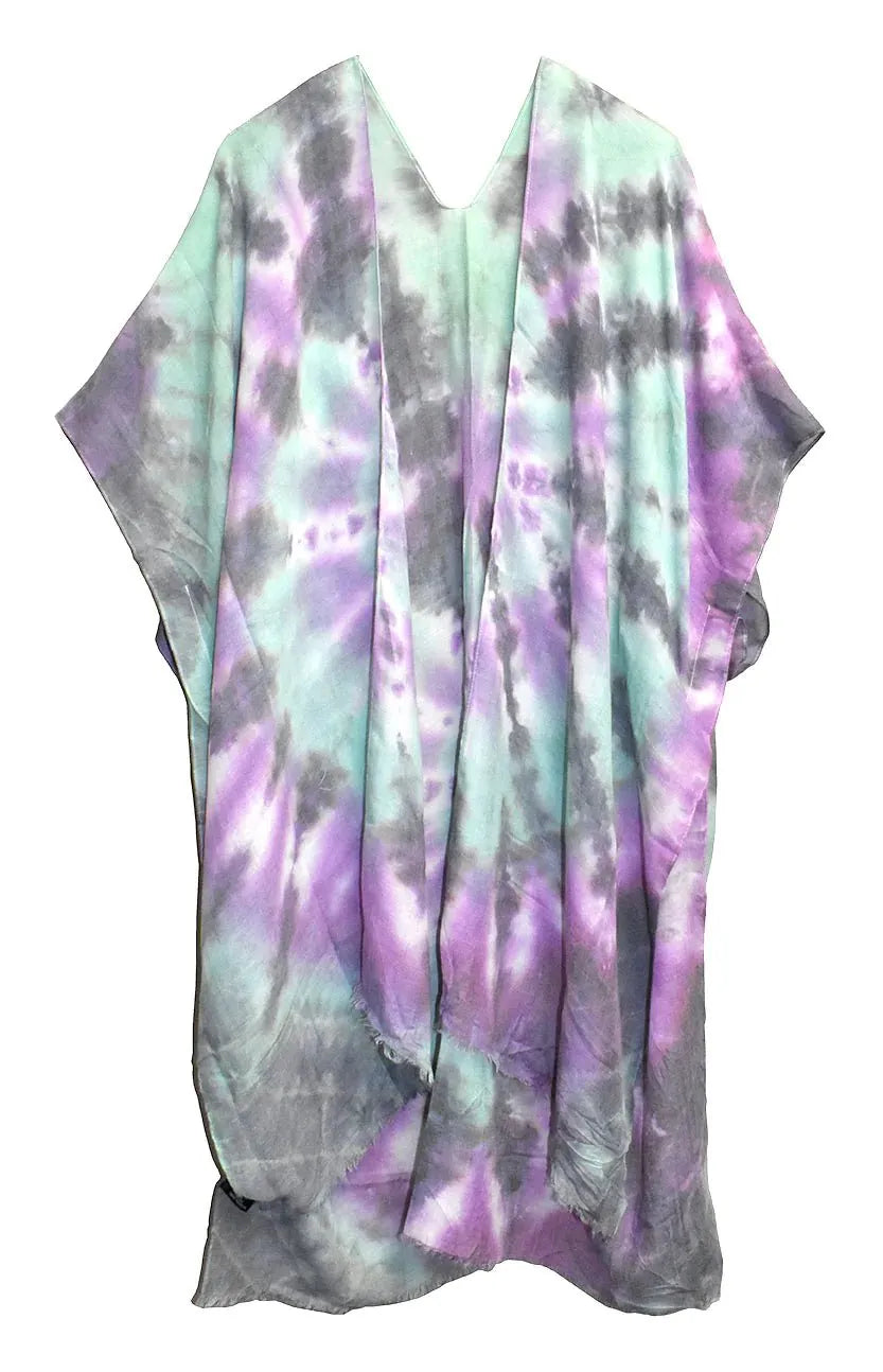 Tie Dye Green 37" Long Kimono Shawl - Chic Meadow Boutique