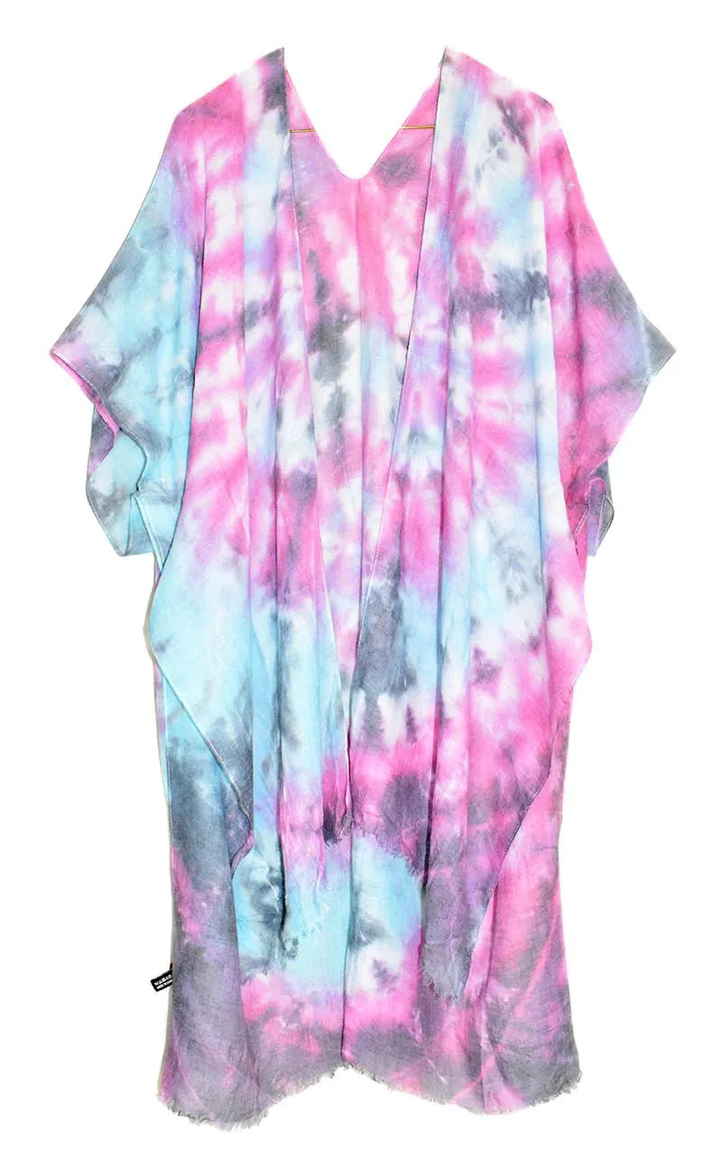 Tie Dye Pink 37" Long Kimono Shawl - Chic Meadow Boutique