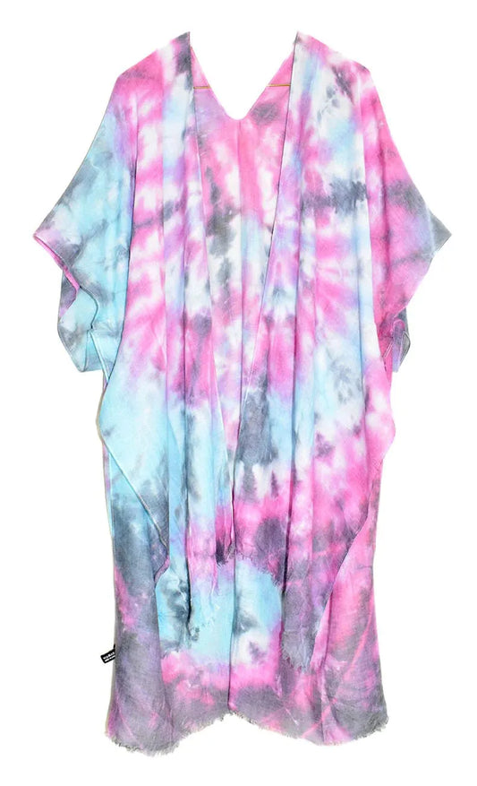 Tie Dye Pink 37" Long Kimono Shawl