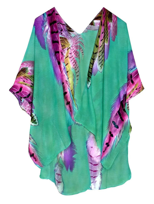 Turquoise Feather Kimono Shawl