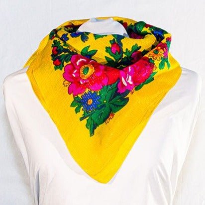 Elegant yellow floral scarf with  flower pattern