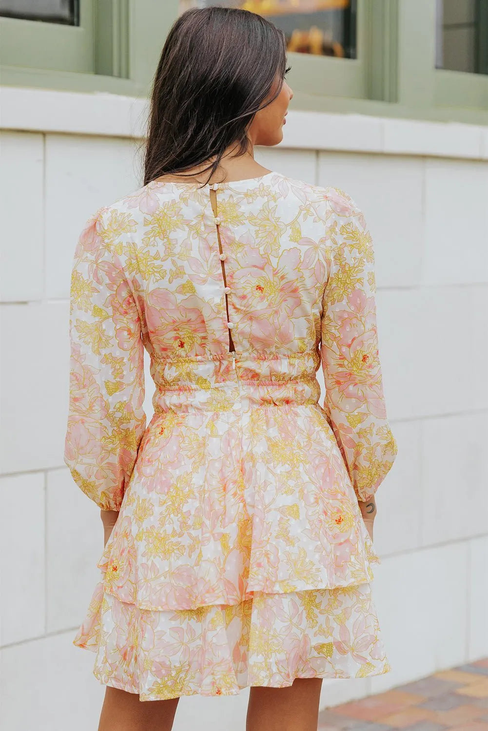 Yellow Puff Sleeve Tiered Floral Dress - Chic Meadow Boutique 